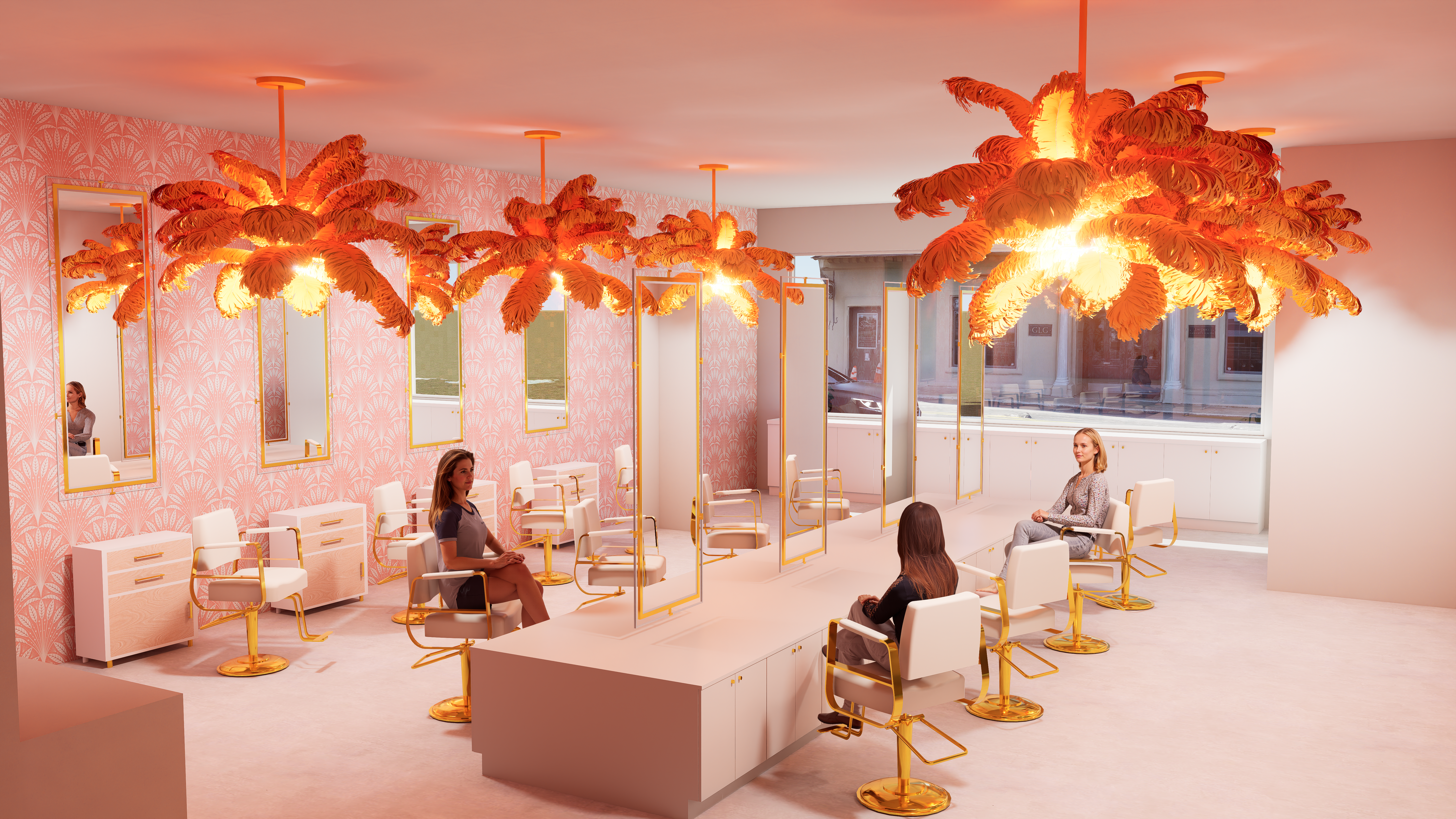 Poppy and Pearl Salon Vegas themed interior 3D rendering in Cookeville Tennessee