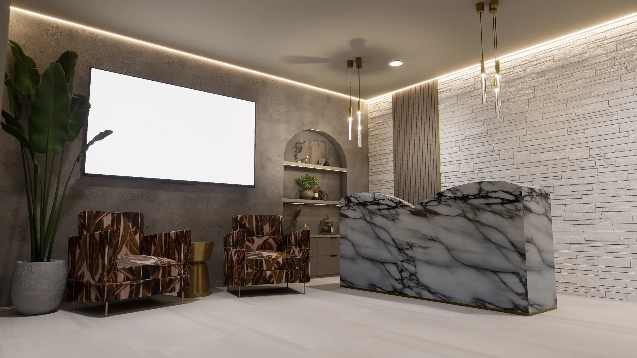 Custom med spa reception architectural visualization